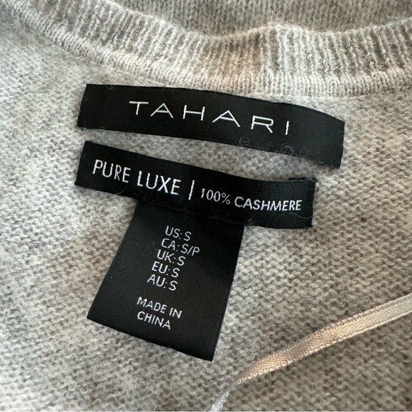 Tahari Pure Luxe 100% Cashmere V-Neck Sweater - Neutral Capsule Light Gray - Picture 3 of 9